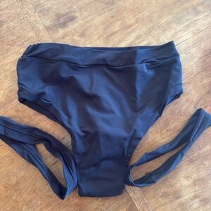 Black Women's High Waisted Pole Wear Bottoms with Built-in Garter, Ruched